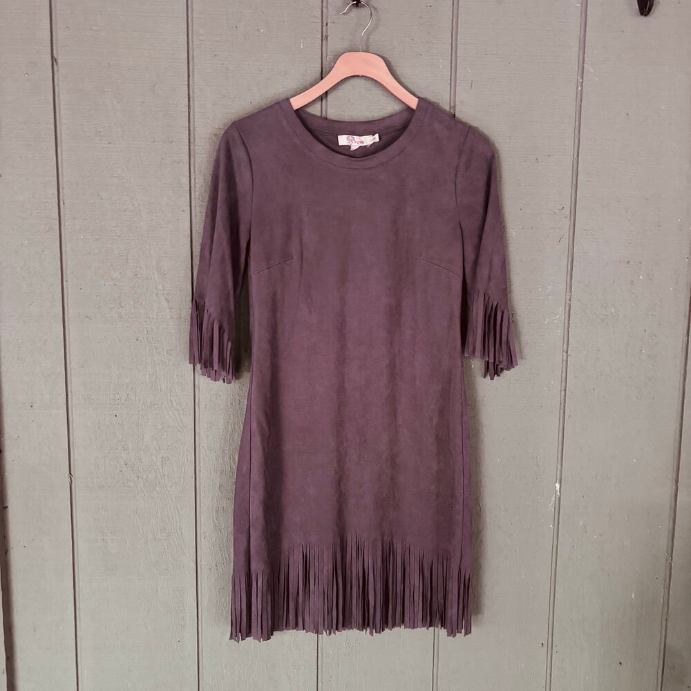 Aryeh Western Boho Faux Suede Fringe Mini Dress Size Small Festival Cowgirl
